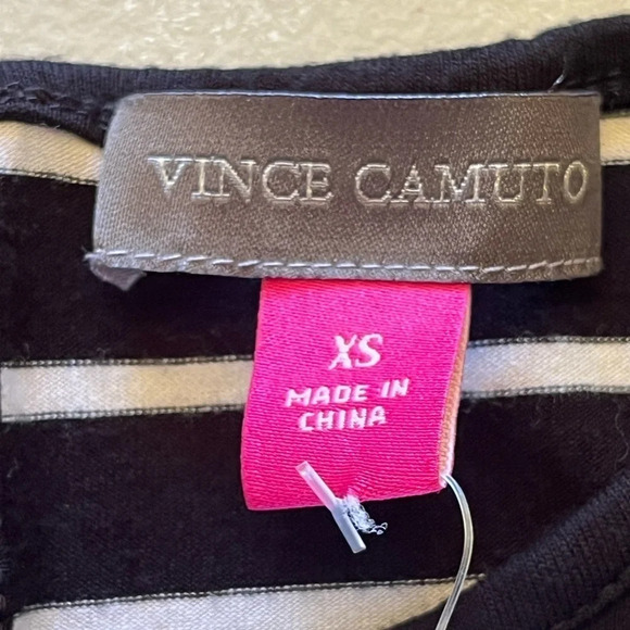 Vince Camuto Black & White Striped Long Sleeve Ruched Top XS Nautical Preppy - Picture 8 of 9